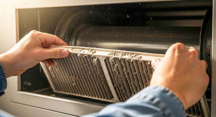 Dirty Air Filter Replacement: Home Maintenance Close-Up