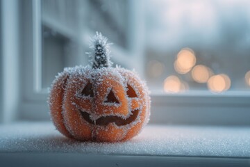 Artistic Halloween Creation: Jack-o'-Lantern with Abstract Painted Patterns on an Artist's Easel in a Bright Studio, Surrounded by Art Supplies.