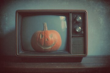 Elegant Halloween Design: A Graceful, Swan-Carved Jack-o'-Lantern on a Dark Reflective Surface, with Soft and Sophisticated Lighting, High Contrast.