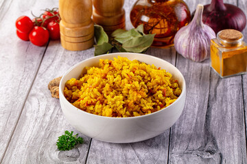 Indian yellow curry rice with tumeric
