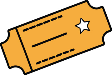 Golden Movie Ticket Stub on Transparent Background