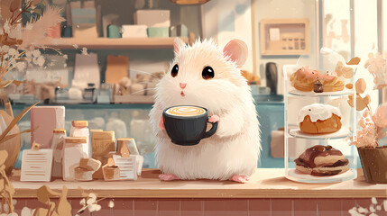 Hamster painting latte art a hamster with tiny paws
