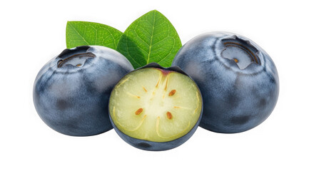Obraz premium Fresh blueberries with vibrant green leaves close-up shot for healthy eating transparent background