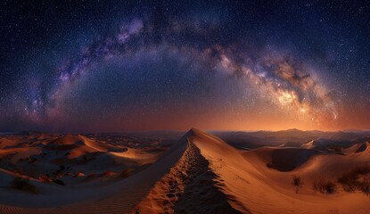 Fototapeta premium Vast desert landscape under a spectacular night sky