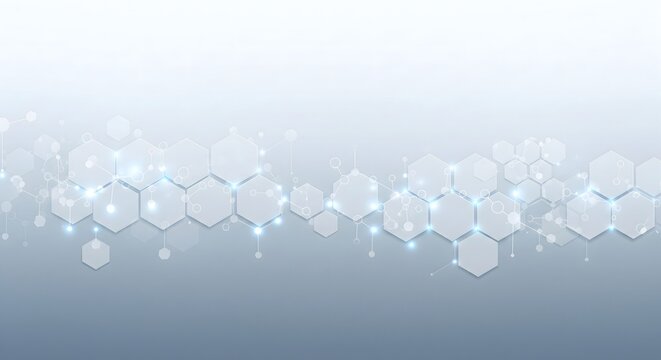 Medical technology and scientific innovation concept with a complex honeycomb pattern and abstract molecules, ideal for healthcare, research, and scientific presentations