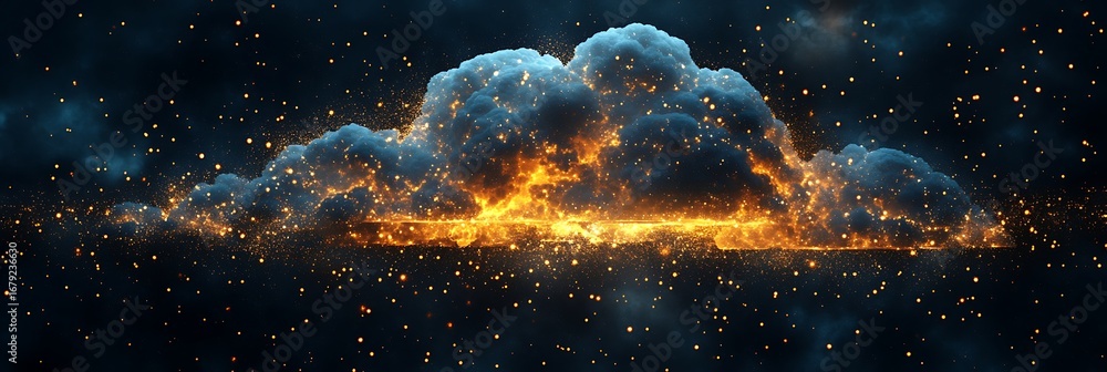 Poster celestial cloudscape: a stunning display of ethereal clouds aglow against a starlit sky. the image c