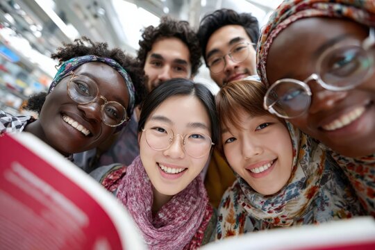 International students gather for a group study session in library Generative AI