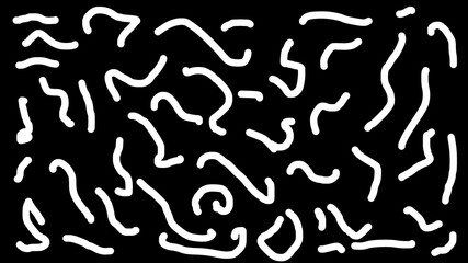 Abstract white line pattern with black background in doodle style and seamless pattern. Creative doodles, wavy, banners, posters, trendy, Memphis, cover paper, gifts, notebooks.