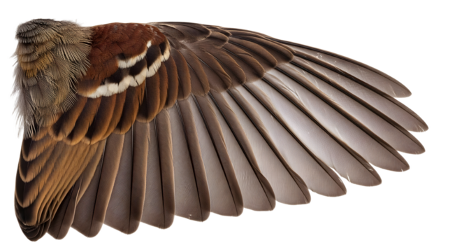 Bird wing close-up with brown and white feathers