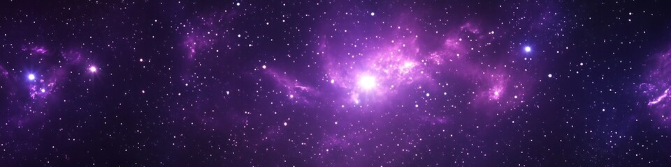 Obraz premium Purple galaxy nebula background with stars and cosmic dust for space exploration concepts and astronomy art