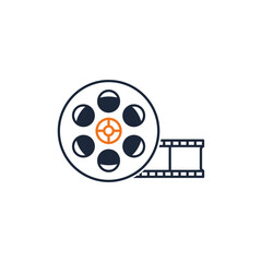 Old movie reel and a film camera icon represent a vector illustration of a vintage cinema entertainment symbol