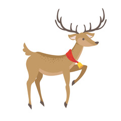 Standing Christmas Deer with Bell and Red Ribbon