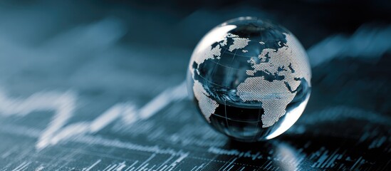 A transparent globe resting on a backdrop of financial data
