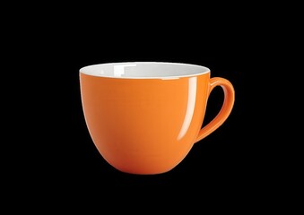 Glossy Orange Ceramic Cup with Handle on Black Background
