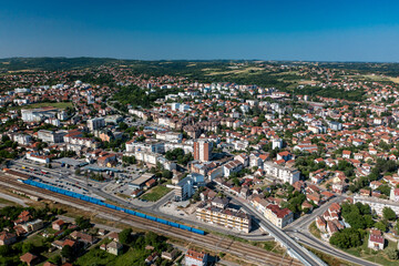 Fototapeta premium Mladenovac, Serbia. Aerial drone view Panorama of city