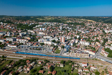 Mladenovac, Serbia. Aerial drone view Panorama of city