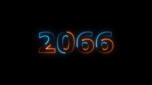 New year 2066 Neon text background animation. Glowing neon 2066 number icon background 4k video.