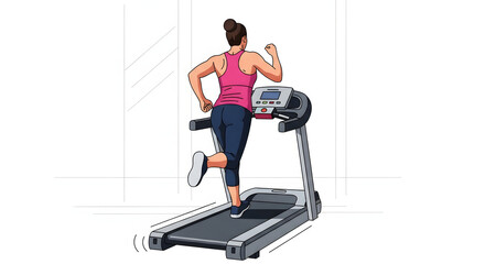 Obraz premium Woman jogging along a path in a park with trees and a lake in the background, bathed in warm sunlight.