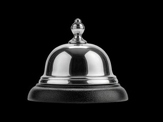 Black and Silver Hotel Service Bell Isolated on Black Background