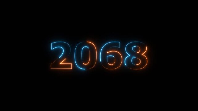 New year 2068 Neon text background animation. Glowing neon 2068 number icon background 4k video.