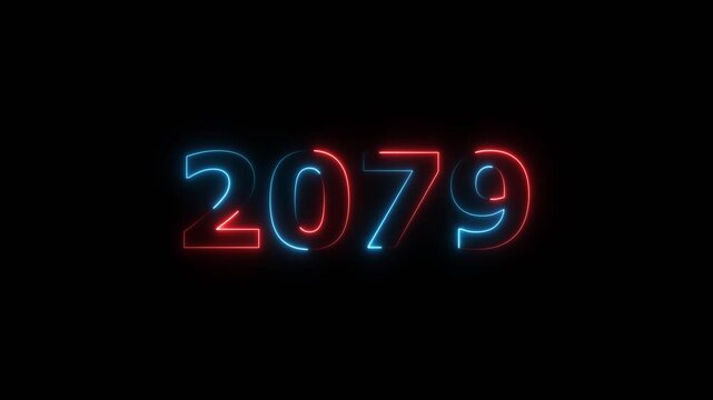 New year 2079 Neon text background animation. Glowing neon 2079 number icon background 4k video.