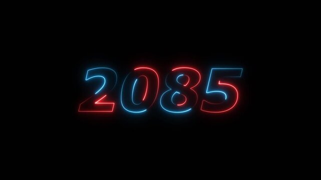 New year 2085 Neon text background animation. Glowing neon 2085 number icon background 4k video.