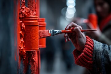 Final touch ups on vibrant exterior paint in a creative space Generative AI