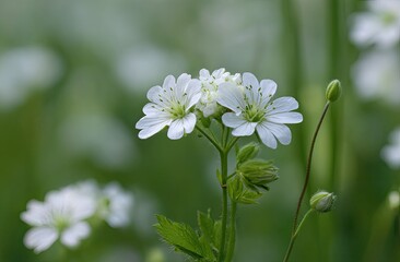 Obraz premium Close-up of delicate white flowers in a meadow