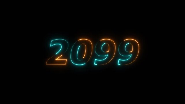 New year 2099 Neon text background animation. Glowing neon 2099 number icon background 4k video.
