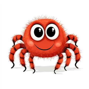 Smiling Cartoon Spider with Eight Legs Isolated on white background