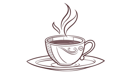 A charming hand drawn illustration of a steaming cup of coffee or tea on a saucer perfect for cafe menus or beverage themed designs