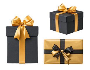 Elegant Arrangement of Dark Wrapped Gift Box with Luxurious Ribbon
