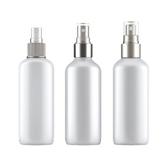 Three white spray bottles isolated on transparent background