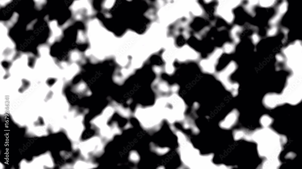 Poster hypnotic abstract animation of morphing black and white fluid ink blobs in a seamless loop