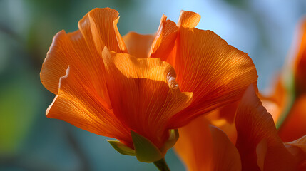 Vibrant orange poppy flower blooming in sunlight