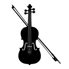 Black Silhouette Violin with Bow Vector Isolated on White Background