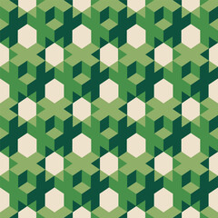 Geometric 3D Hexagon Star Abstract Pattern in Green and Beige Background