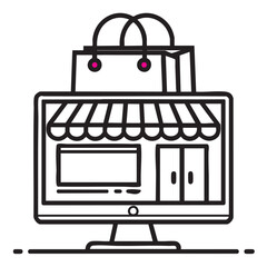 Online Marketplace Outline Icon – E-commerce Store Concept