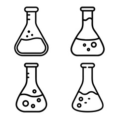 Collection of Laboratory Flask Icons &ndash; Black and White Line Art of Science Beakers, Chemistry Test Tubes, and Experimental Glassware Symbols for Education, Research, and Scientific Design