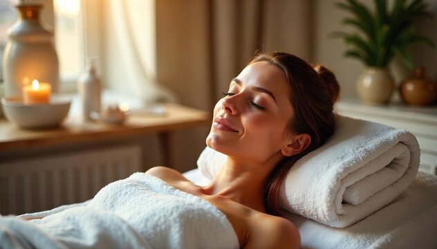 Relaxing spa day at a beauty salon, featuring luxurious amenities and calming decor Enjoy the serenity and tranquility of a professional treatment , cosmetics, spa