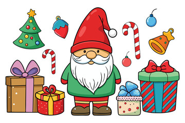 Christmas icons set with Santa Claus and holiday elements