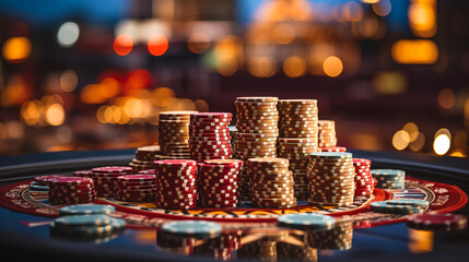 Gaming Chips Pile.  Poker Chips Stacked