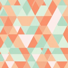 Airy Geometric Mosaic of Translucent Coral, Mint, and Cream Triangles.