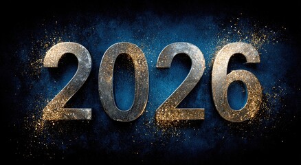 Metallic 2026 year numerals on a dark textured background
