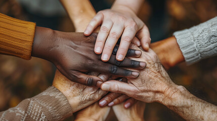 multicultural hands of support come together in moment of psychological assistance for individuals in need 