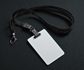 Fototapeta premium Blank white identification card on a black lanyard