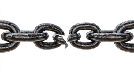 A broken metal chain against a white background