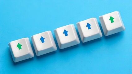 Obraz premium Directional Pattern – Input Logic and Symbolic Contrast Symbolism, Technology, Conceptual, Strategy, Abstract, Arrow Key Line and Green-Blue Color Scene