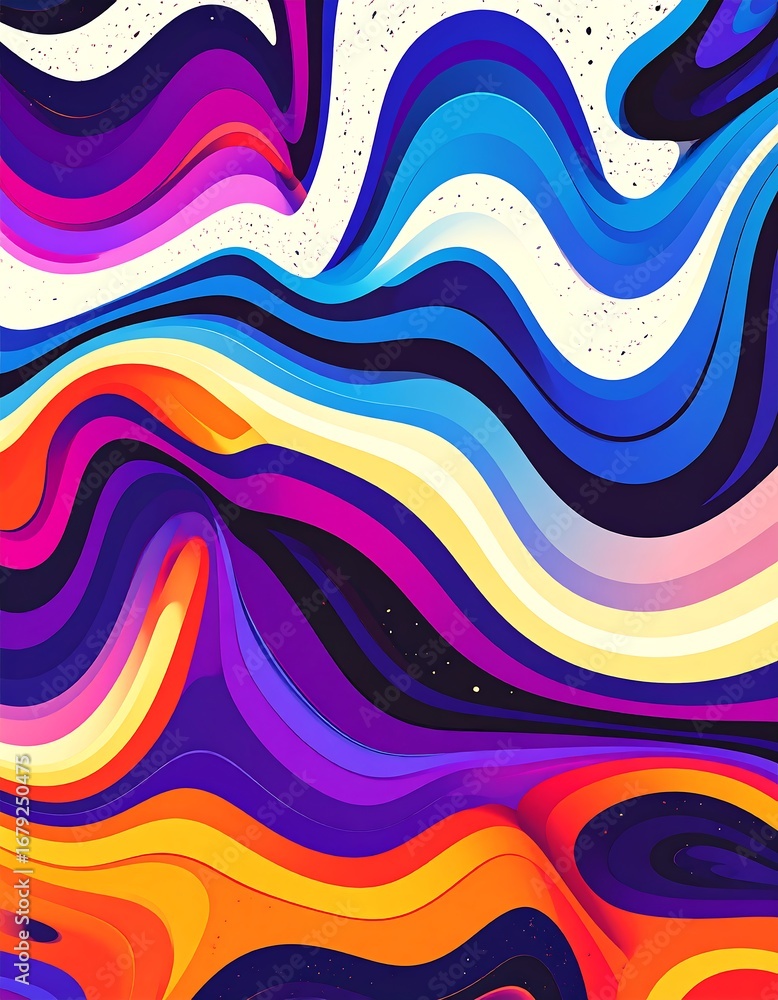 Aufkleber a vibrant abstract design features flowing, layered waves of bold colors, creating a dynamic and ene