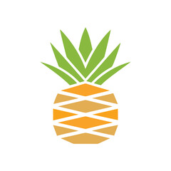 Stylized geometric pineapple with green leaves and orange body fruit food